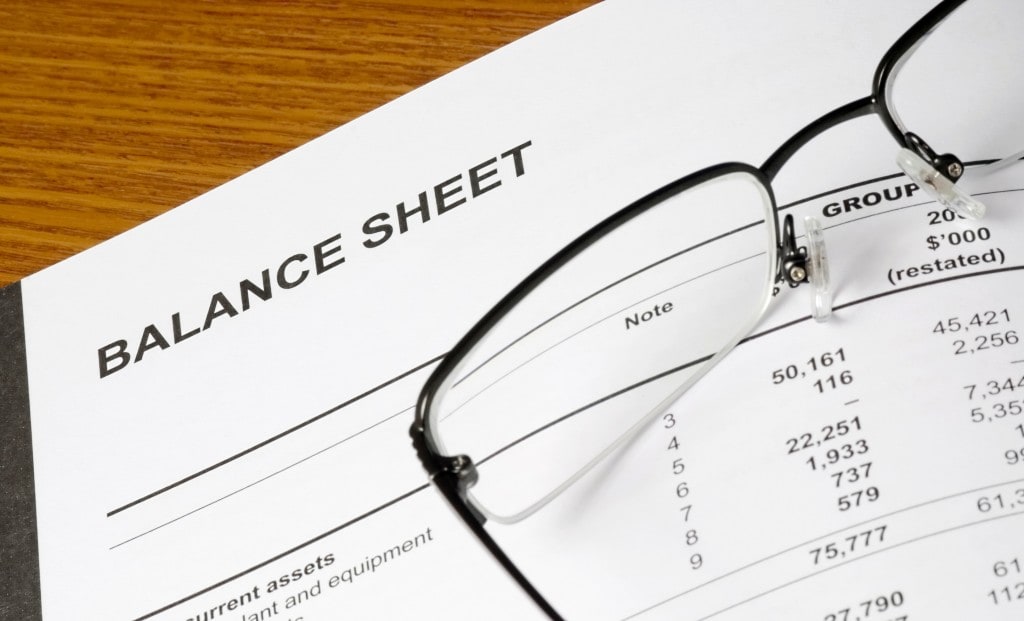 Balance sheet of a financial report with spectacles Balance sheet of a financial report with spectacles